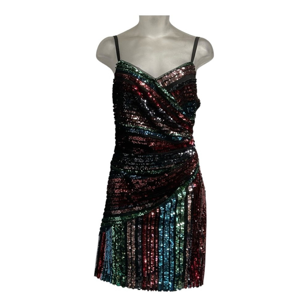 Parker Black Emmaline Sequin Stripped Sleeveless Mini-Dress Size 6 Multi-Color